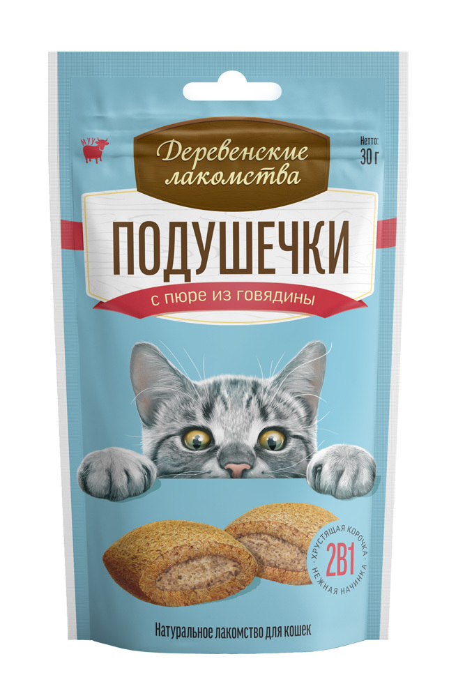 Деревенскиелакомства"Подушечкиспюре"лакомстводлякошексговядиной,30г