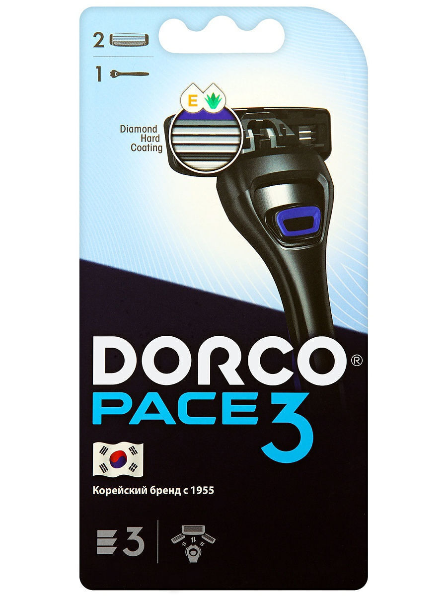 Dorco Бритва PACE3, 3-лезвийная, крепление PACE, плавающая головка (1 станок, 2 кассеты)