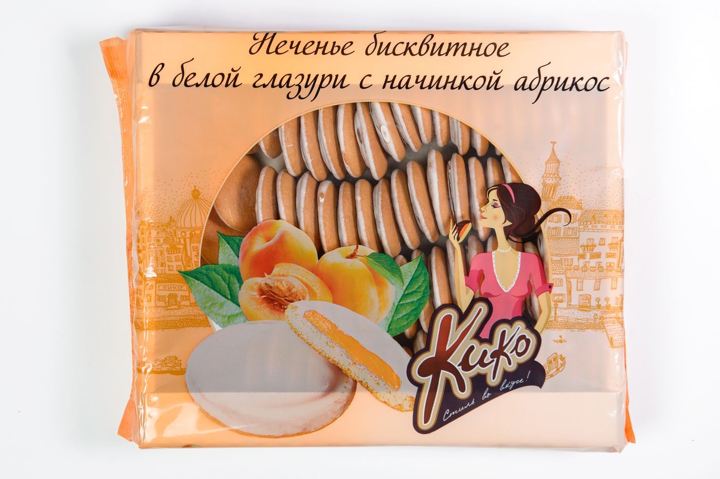Бисквитное печенье Кико в белой глазури абрикос 1,2кг