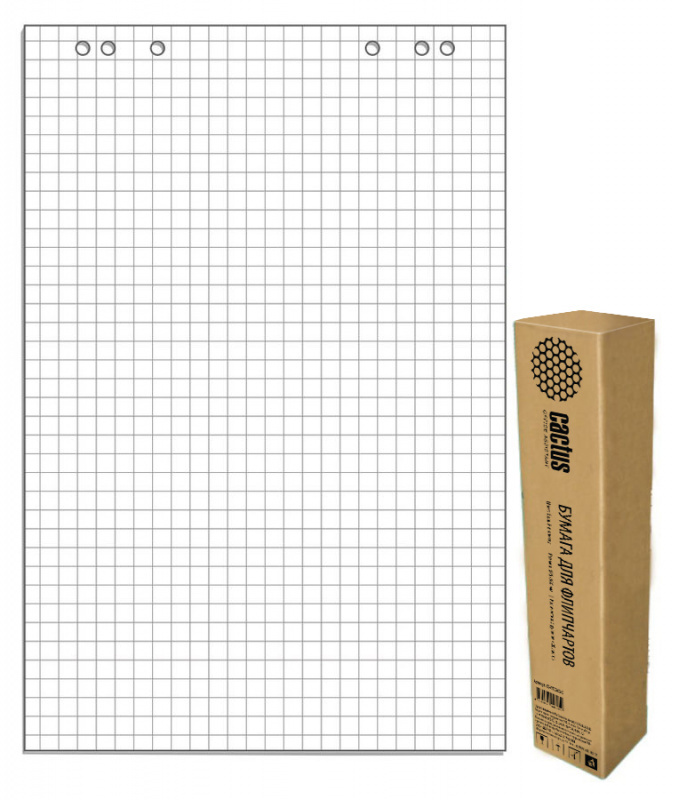 Блок бумаги для флипчарта Cactus CS-PFC20S-5 для флипчартов 67.5х98см клетка 20л (упак.:5шт)