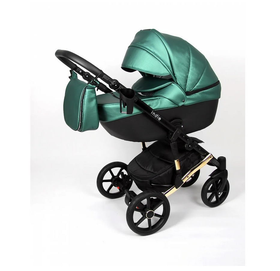Коляска детская Peppy Indie 2 в 1 Gold ECO (10) Black + Green Metalic ...