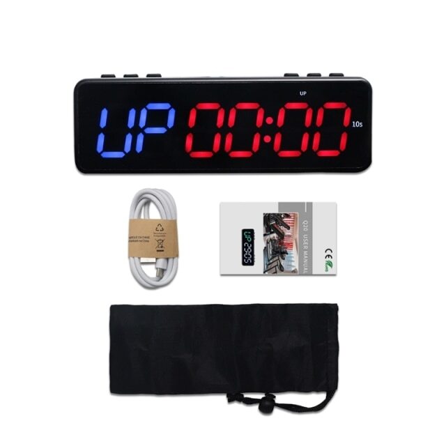 Таймер для тренировок. Witty - Wireless Training timer/беспроводной тренировочный таймер. Таймер секундомер с проводным пультом управления. Таймер спортивный для зала. Таймер с красными цифрами.