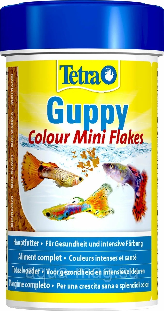 Tetra Guppy Colour Mini Flakes 250мл/75г корм для поддержания и усиления окраски гуппи, пецилий, меченосцев и других живородящих пецилиевых рыб в хлопьях