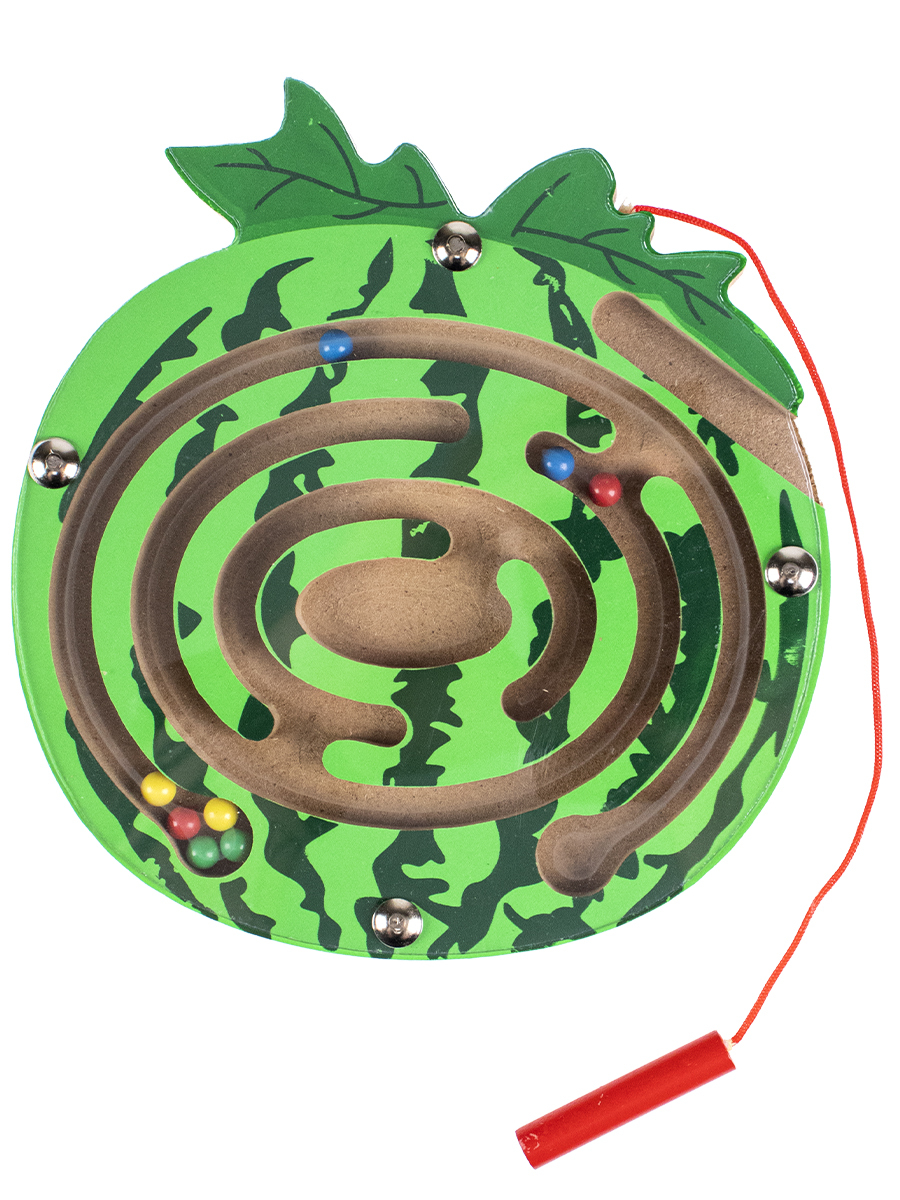 Лабиринт деревянный Рыжий кот "Лабиринт с шариками Арбуз" 14х15 см (в коробке)