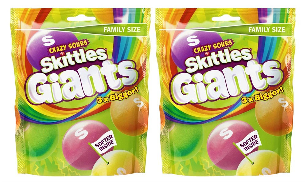 Драже Skittles Giants Crazy Sours кислые гигантские конфеты 2 шт по 170 гр купить с