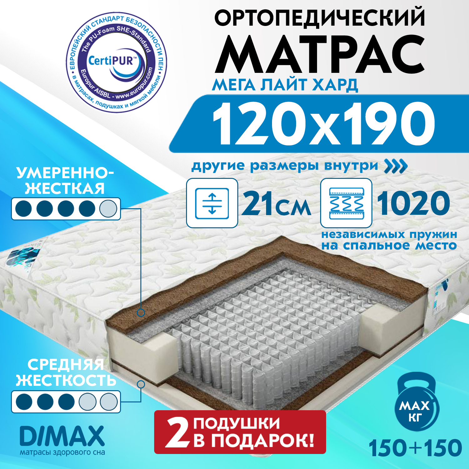 Матрас Dimax мега Хард 200x200