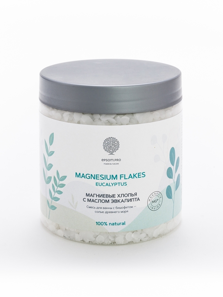 Магниевая соль для ванн "Magnesium flakes Eucalyptus" Бишофит с маслом эвкалипта от EPSOM PRO, 400 гр