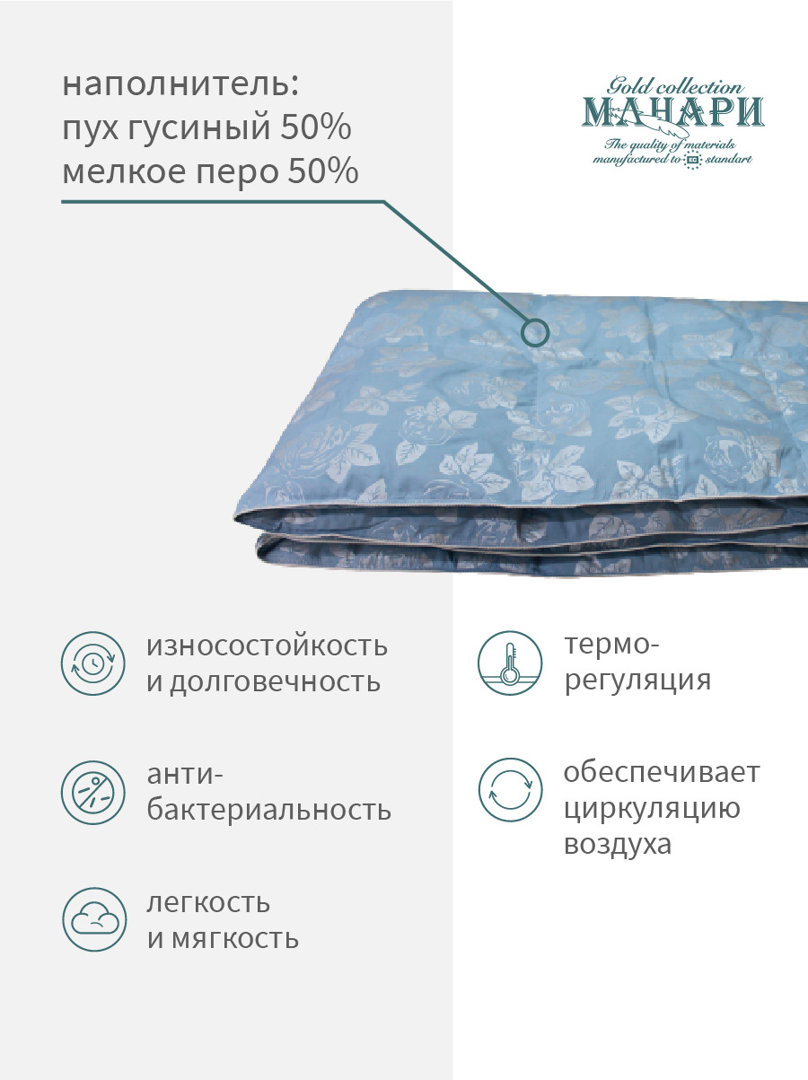 Одеяло классическое MANARI COMFORT (50% пух, 50% мелкое перо) 200х220