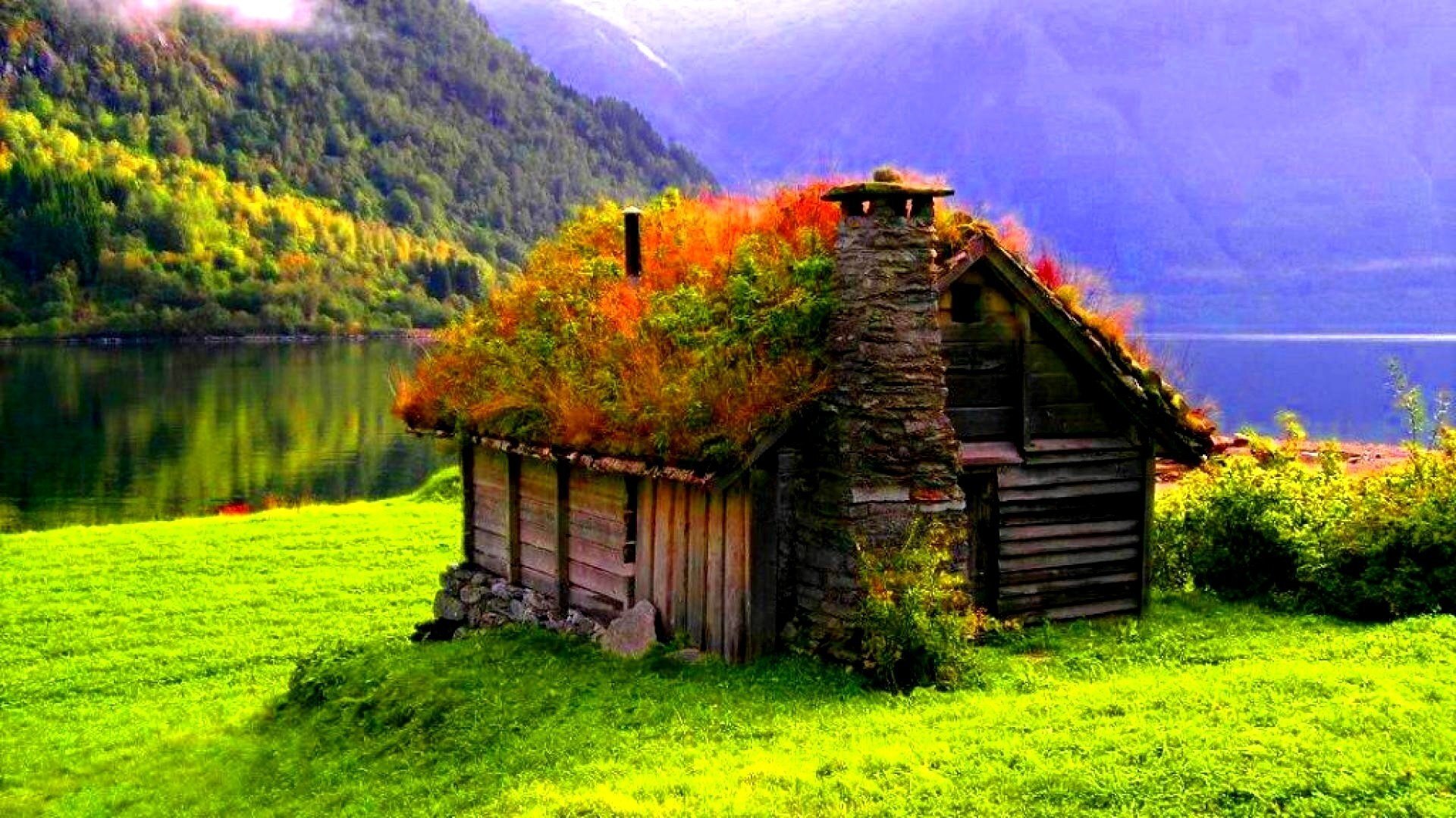 Natural house. Хижина Грига в Норвегии. Красивые домики на природе. Одинокий домик. Домик в горах.