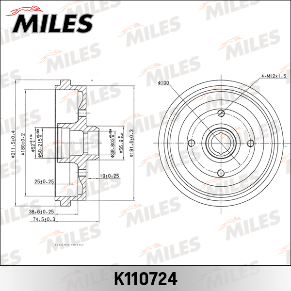 K110724 Барабан тормозной MILES для AUDI 80,VW GOLF,JETTA,PASSAT,POLO