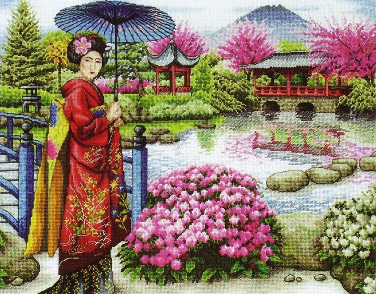 Японский сад вышивка крестом Дименшенс