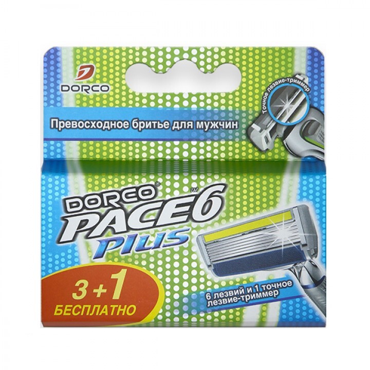 Dorco Сменные кассеты с триммером для бритвенной системы PACE 6 Plus, 4шт