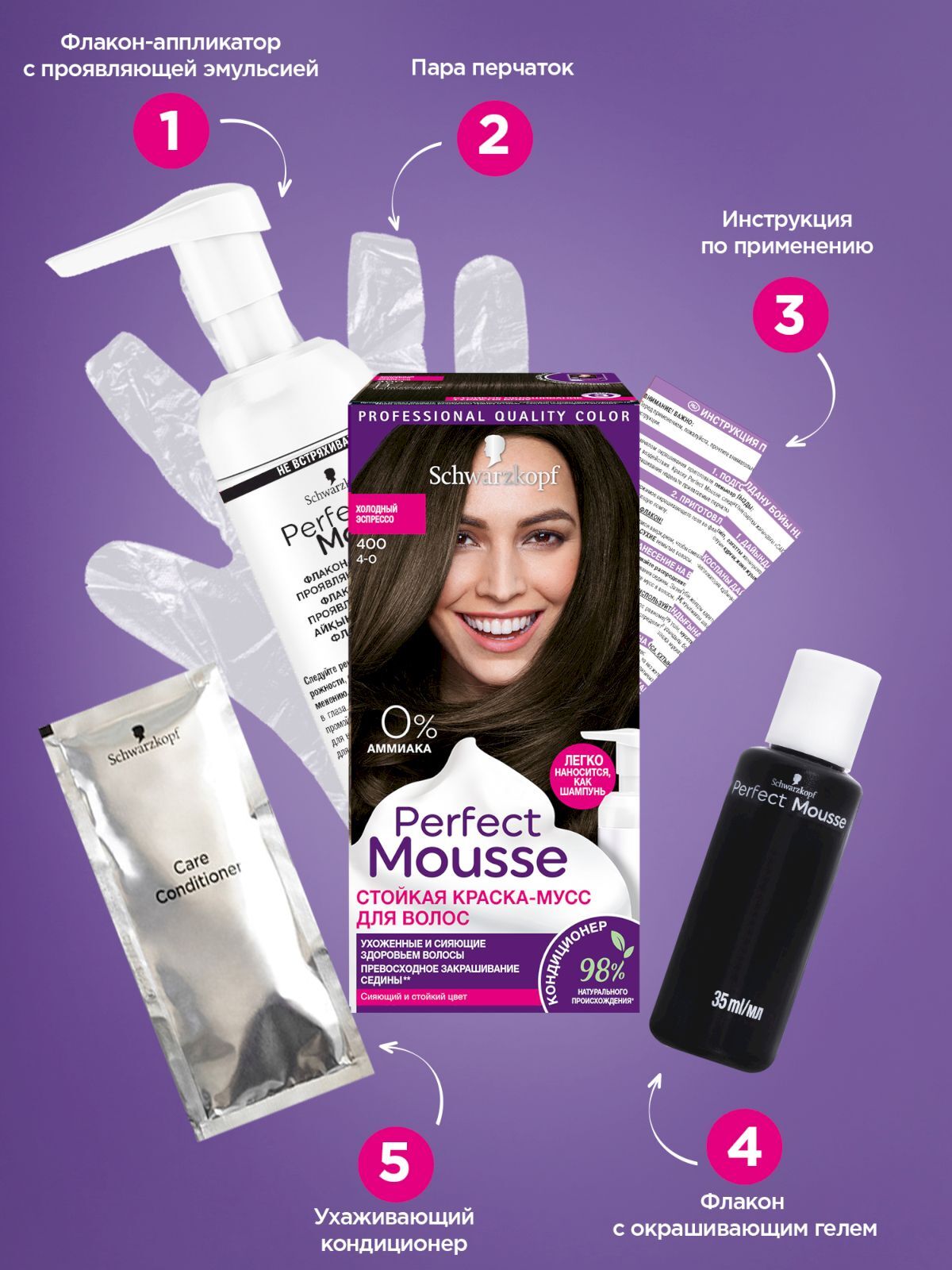 Краска мусс schwarzkopf perfect mousse стойкая для волос 800 средне-русый