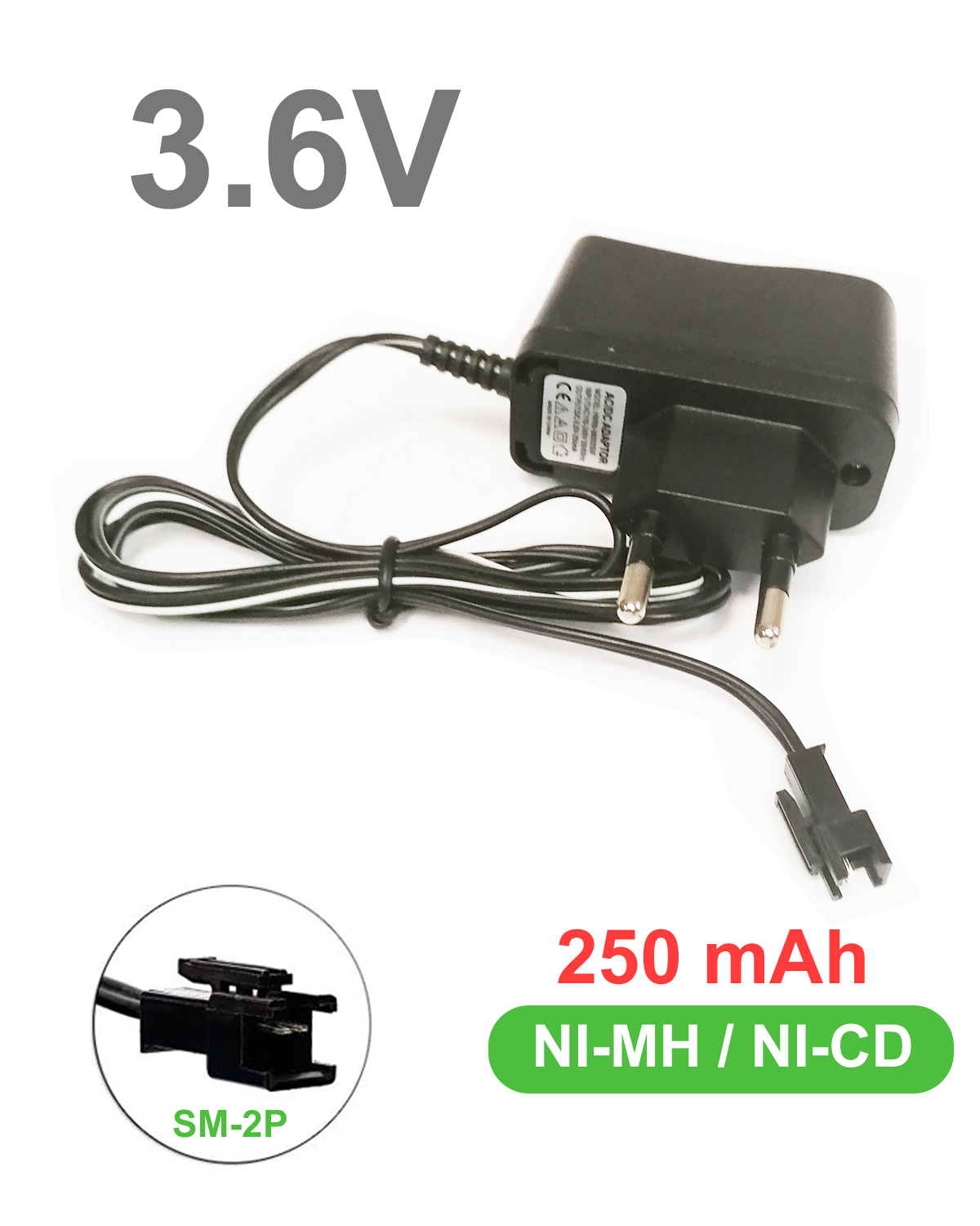 Зарядное устройство для Ni-Cd и Ni-Mh аккумуляторов 3.6V с разъемом YP (sm)  Блок питания 3,6 В SM-2P СМ-2Р Y P на р/у машинку-перевертыш, лодку, танк,  Hyper, Match Two, Хайпер запчасти для игрушек -