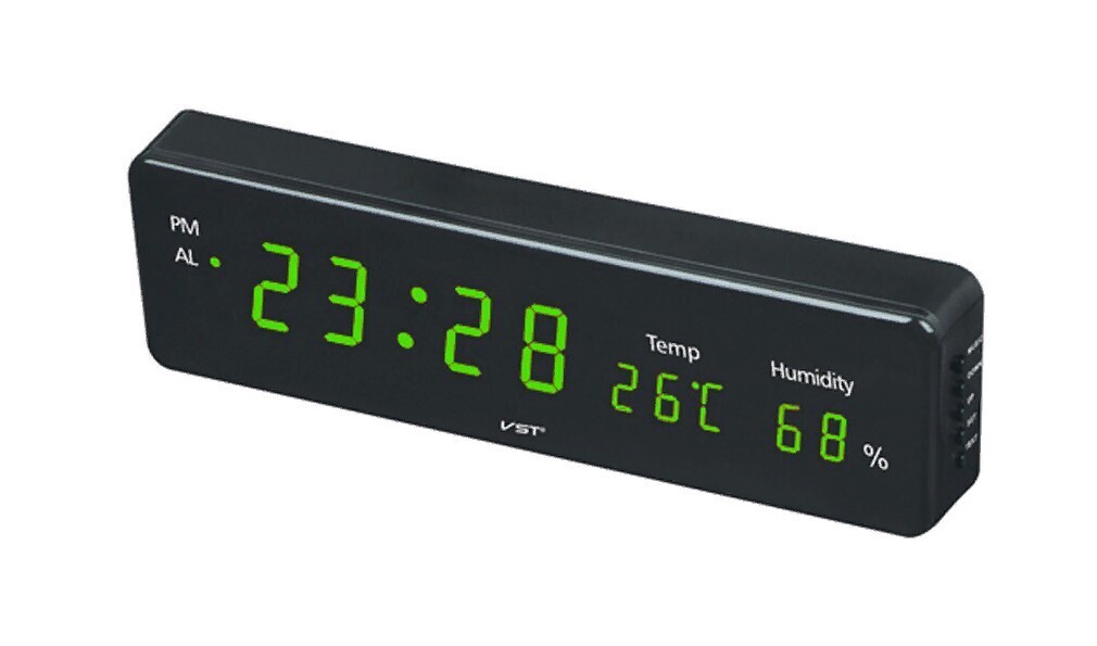 Сетевые настольные часы. Настенные часы VST 805s-5. Электронные часы DT-6507. Электронные led часы настенные (температура-будильник-Дата). VST-7090s часы настольные+термометр +влажность белые.
