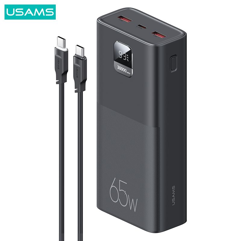 ВнешнийаккумуляторPowerBankUSAMSFastChargingKitYattuSeries30000mAh65W,PD,QuickCharge+кабельType-CtoType-C