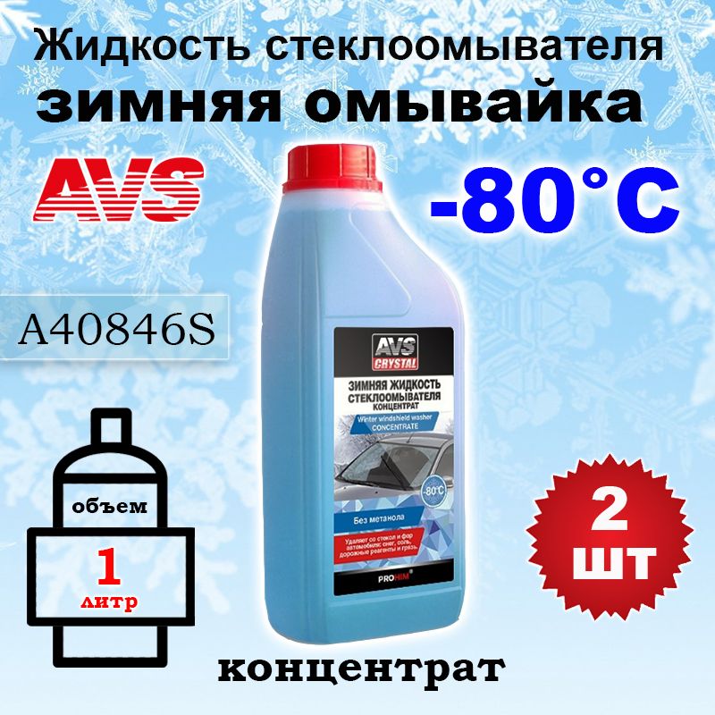 Жидкость стеклоомывателя (омывайка) зима "AVS" AVK-755 (-80С) (1 л) (концентрат), A40846S, 2 шт