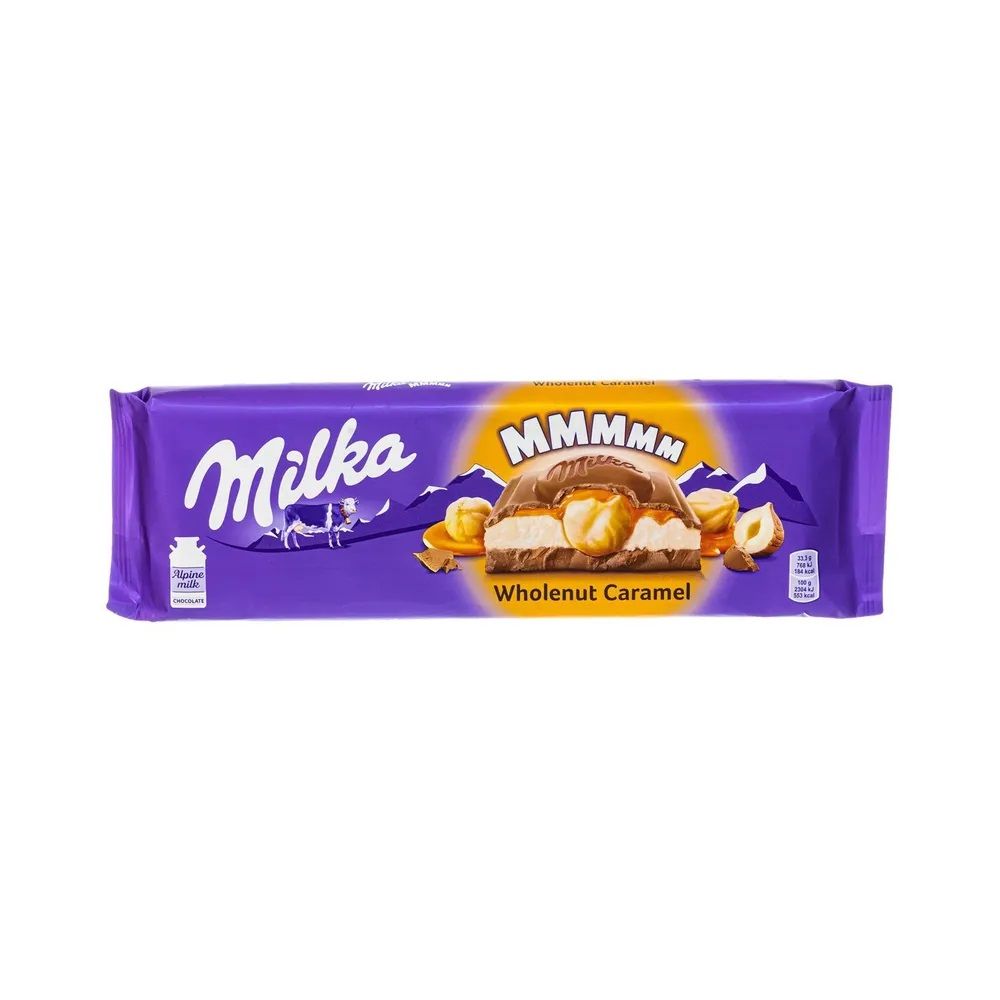 Шоколад Milka Wholenut Caramel молочный с фундуком и карамелью 300г