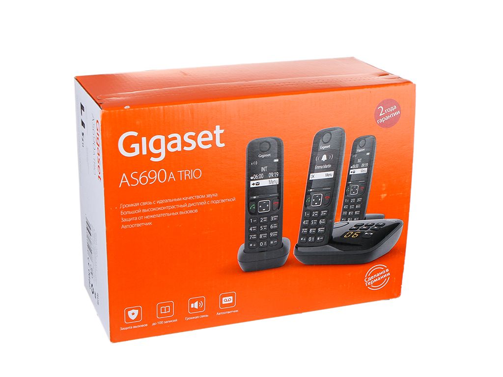 Радиотелефон DECT Gigaset AS690A Trio RUS Black - купить с доставкой по  выгодным ценам в интернет-магазине OZON (742219490)