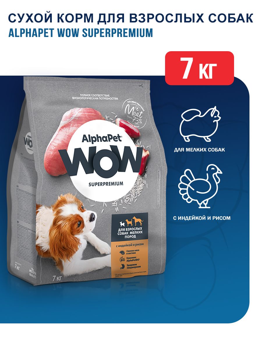 Wow корм для собак. Alpha Pet корм. Индейкой и рисом для взрослых собак мелких пород Alphapet wow Superpremium 7 кг. Альфа ПЭТ корм для собак.