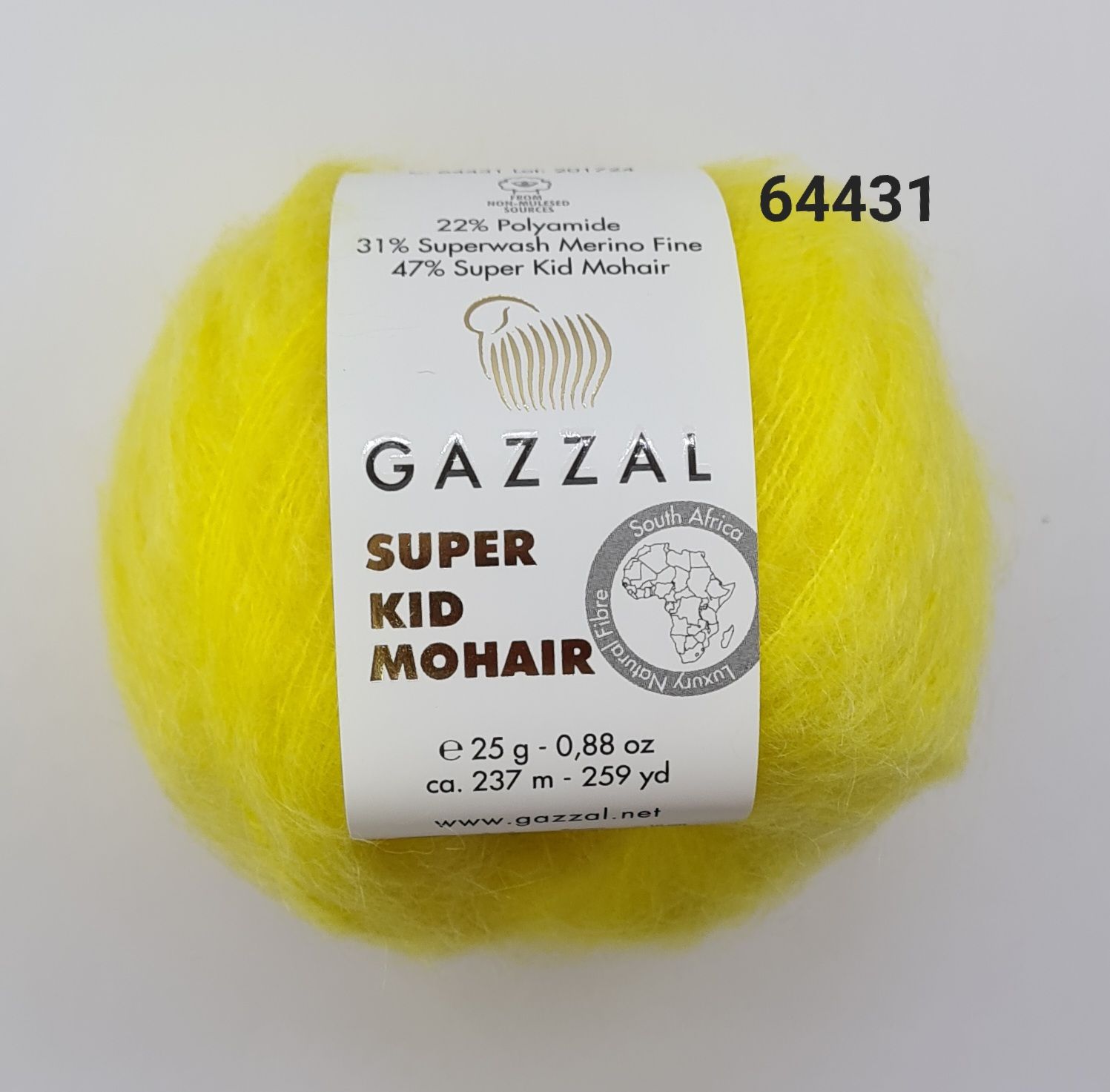 ПряжаGazzalSuperKidMohair(ГазалСуперКидМохер),цвет-64431,Желтый-1шт.