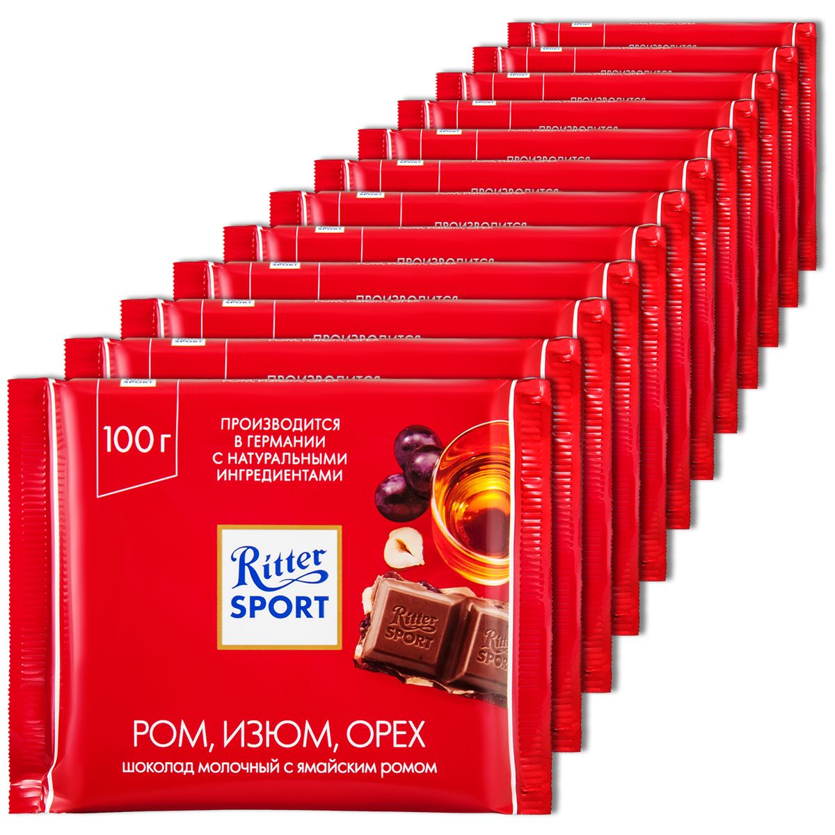 Шоколад Ritter Sport Ром, Изюм, орех молочный