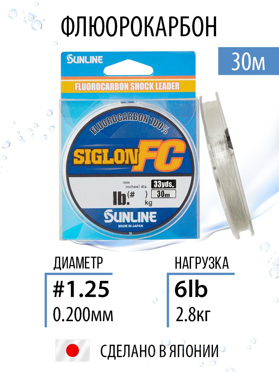 Леска рыболовная флюрокарбон Sunline SIGLON FC 2020 30m Clear 0.200mm 2.8kg/6lb прозрачная летняя