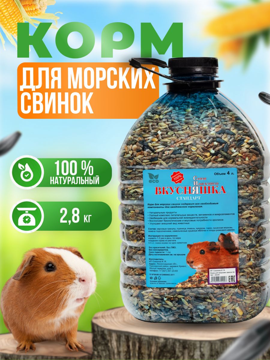 Корм для морских свинок и грызунов ВКУСНЯШКА полноценный зерновой рацион с сухофруктами 4 литра (2,8 кг)