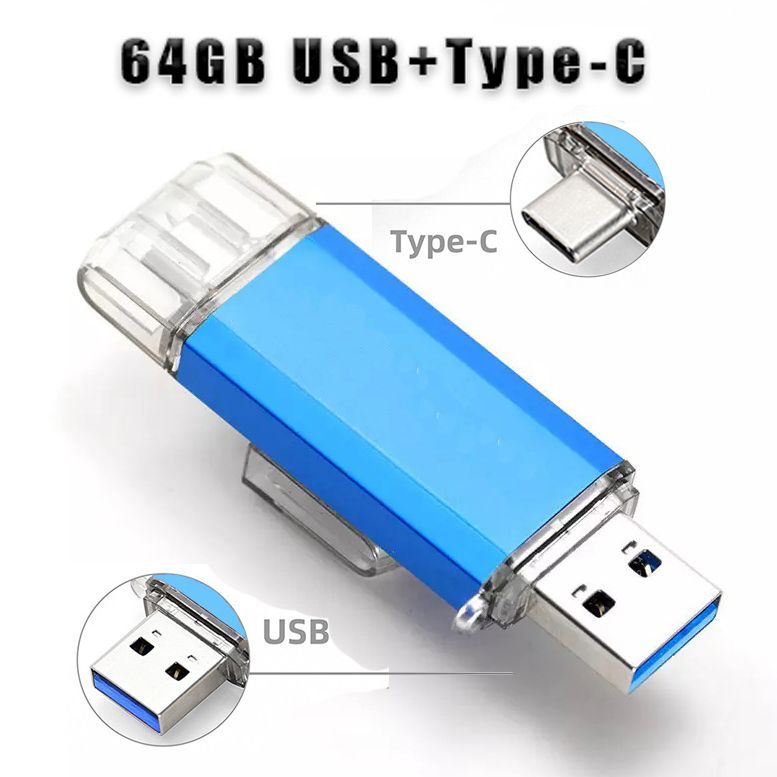 Флэш-накопитель2в1,64Гб(светло-синий)/USB+Type-C/Флеш-карта64GB