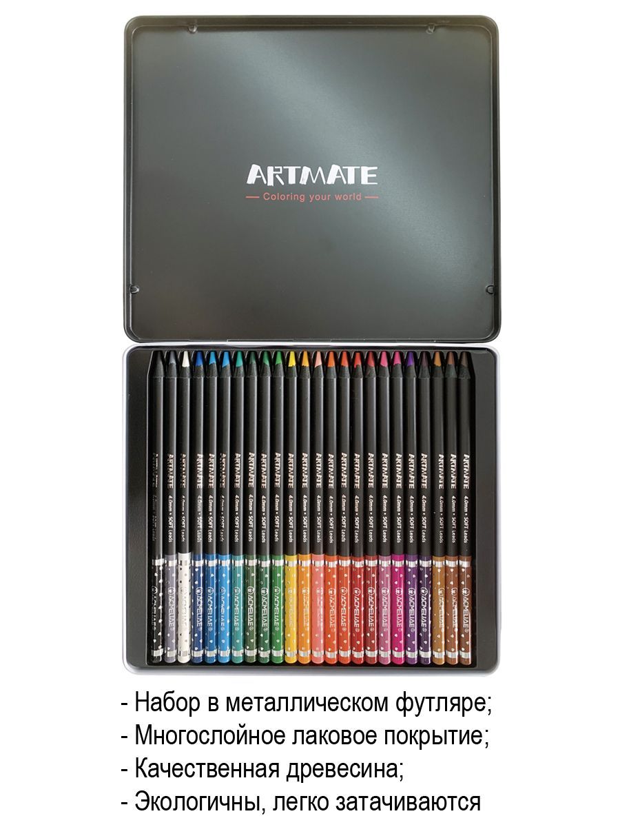 Набор цветных карандашей ACMELIAE Blackwood Artmate 24 цветов, в металлическом футляре