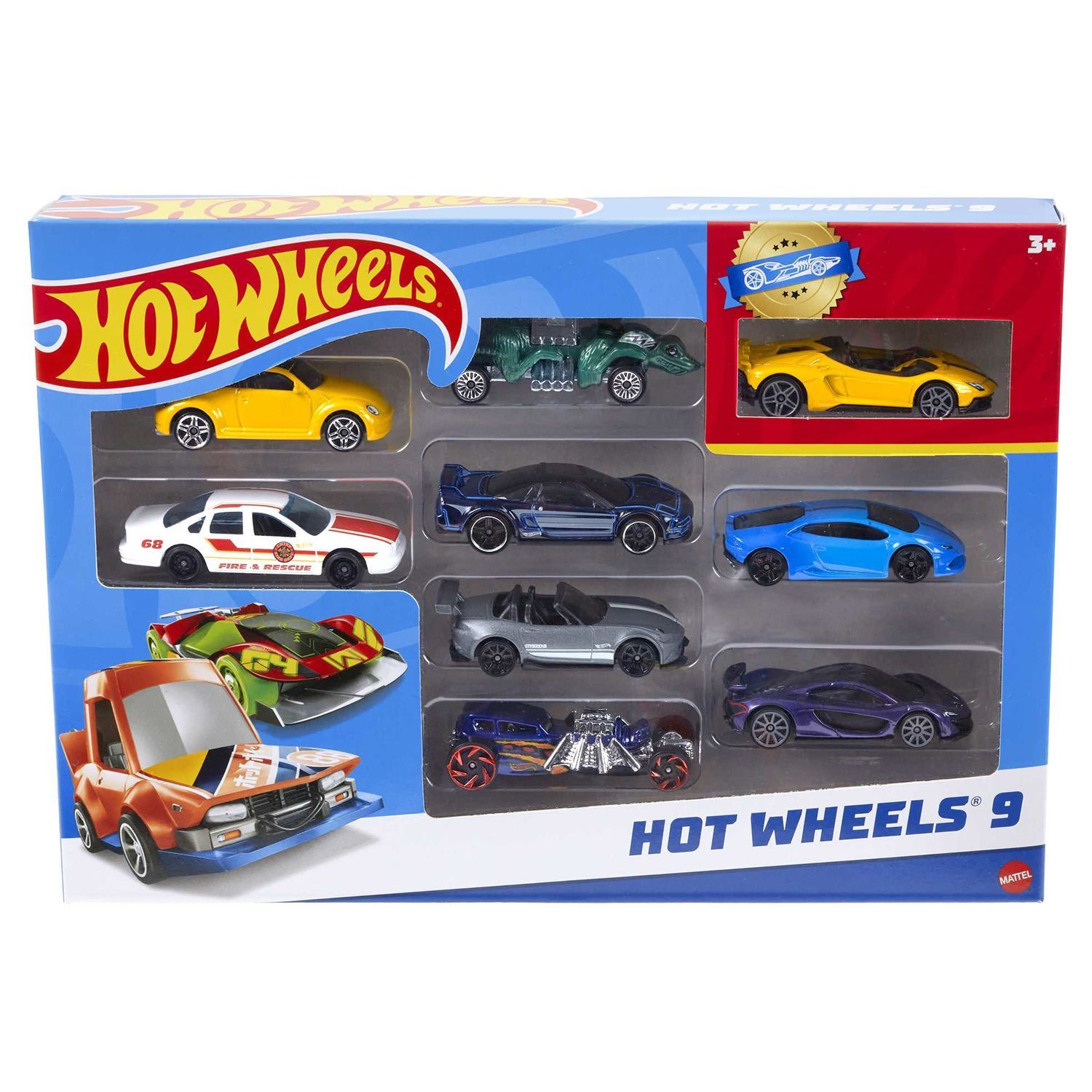 Набор из 9 игрушечных машинок Hot Wheels, масштаб 1:64 (в ассортименте 8 видов, металлические), серия Basic, возраст 3+