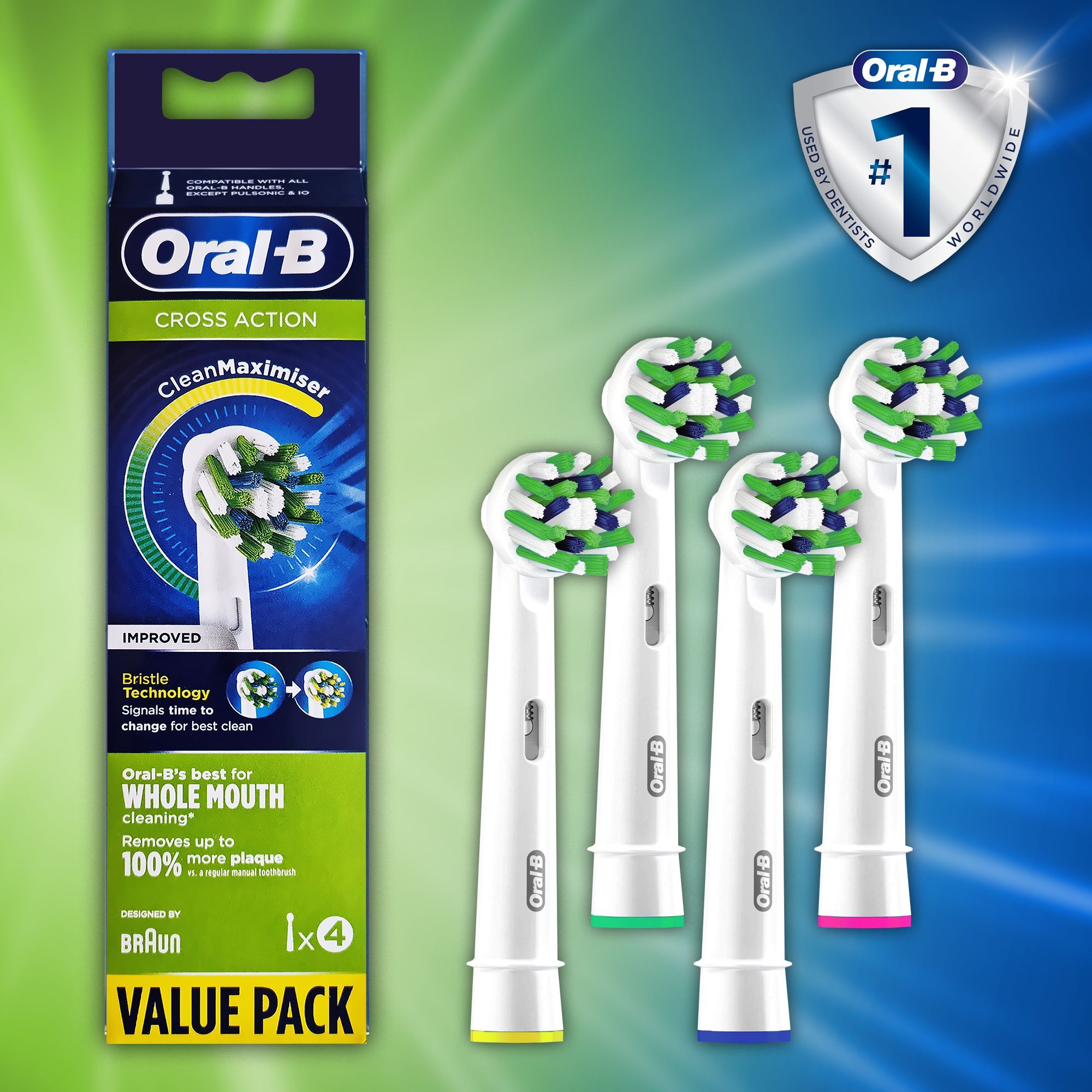 Насадки для электрических зубных щеток Oral-B Cross Action CleanMaximiser, 4 шт, для тщательного удаления налета