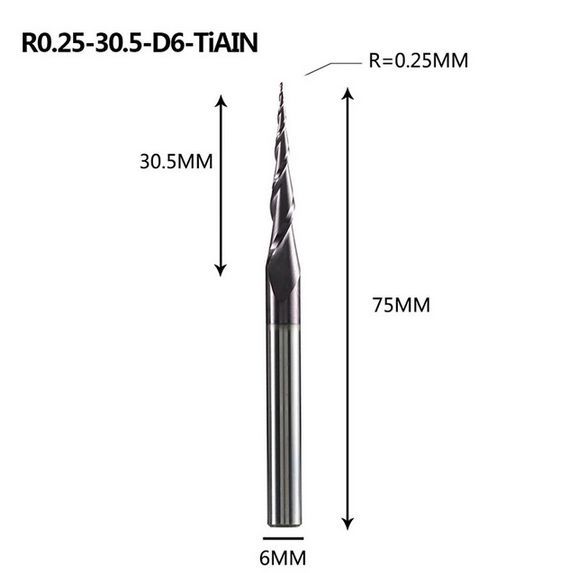 R0.25-30.5-D6-TiAlNТвердосплавнаяфрезаконуснаядвухзаходнаясферическаядлячпуфрезерногостанка