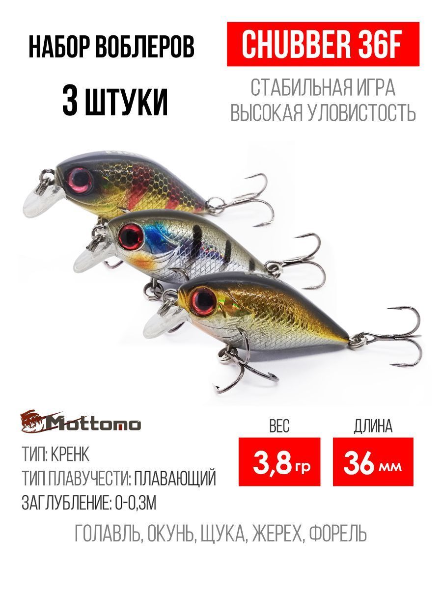 Воблер Крэнк (Crank) Mottomo Chubber 36F, 0.01-0.03 м купить по выгодной  цене в интернет-магазине OZON (1034586366)