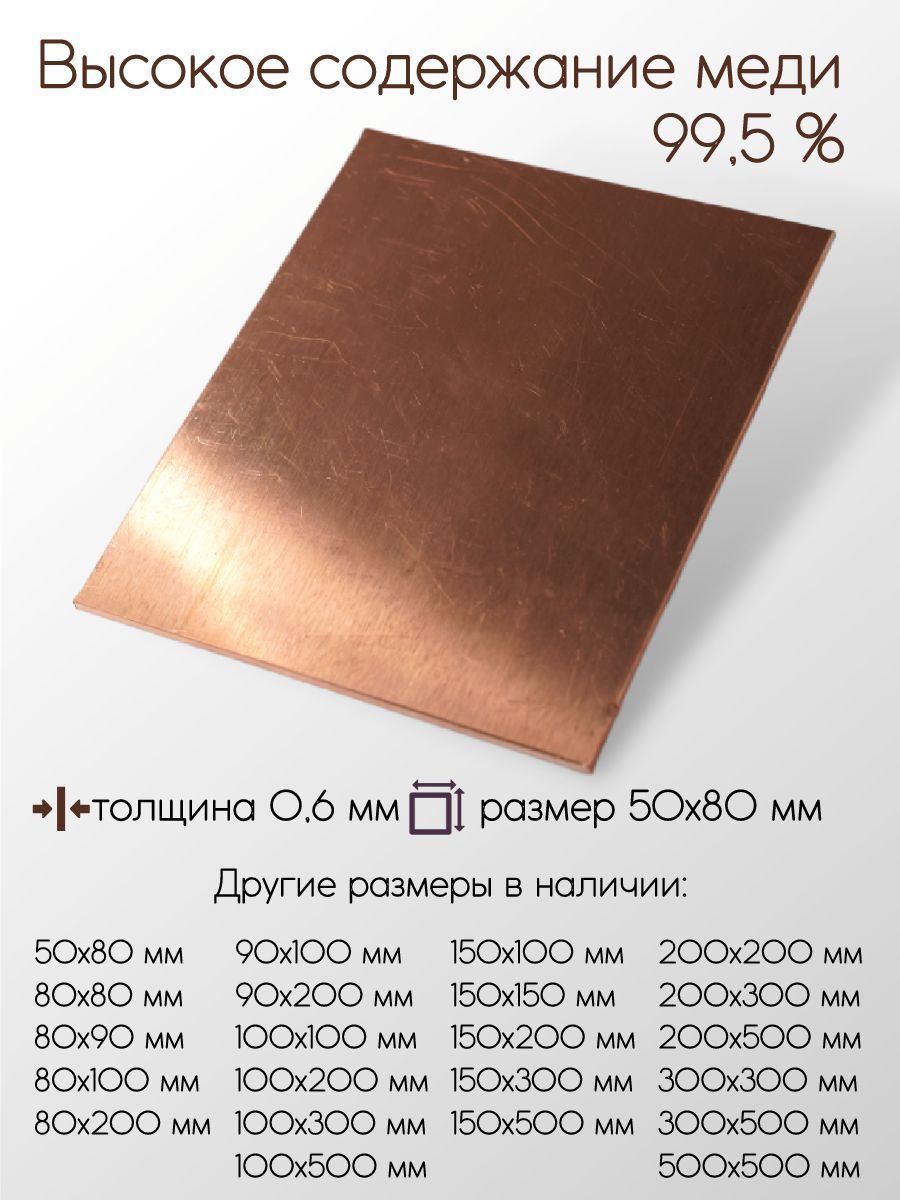 МедьМ1Млисттолщина0,6мм0,6x50x80мм