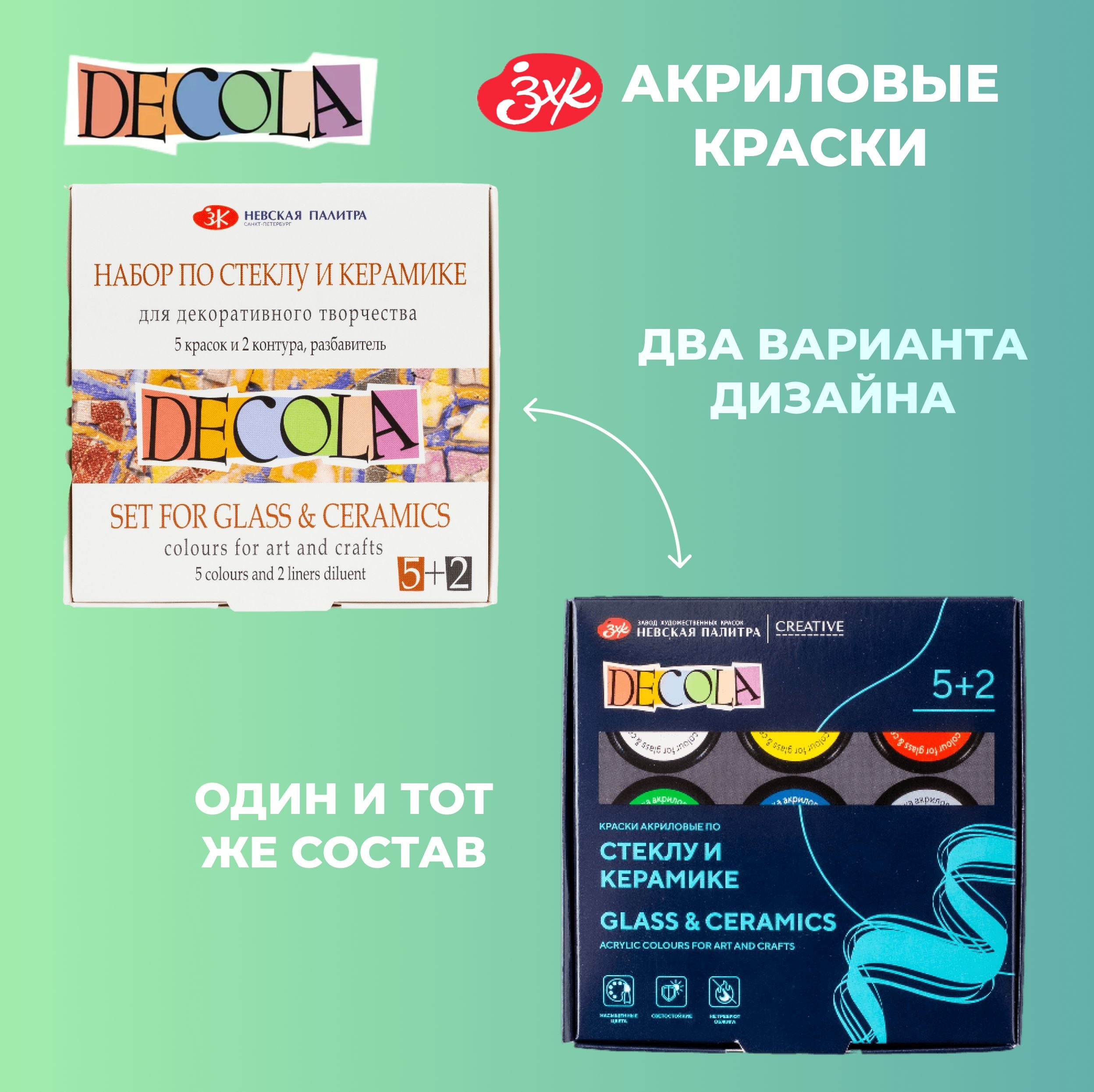 Краски акриловые для рисования по стеклу и керамике Невская палитра DECOLA, 5 цветов по 20 мл + контуры 4041176