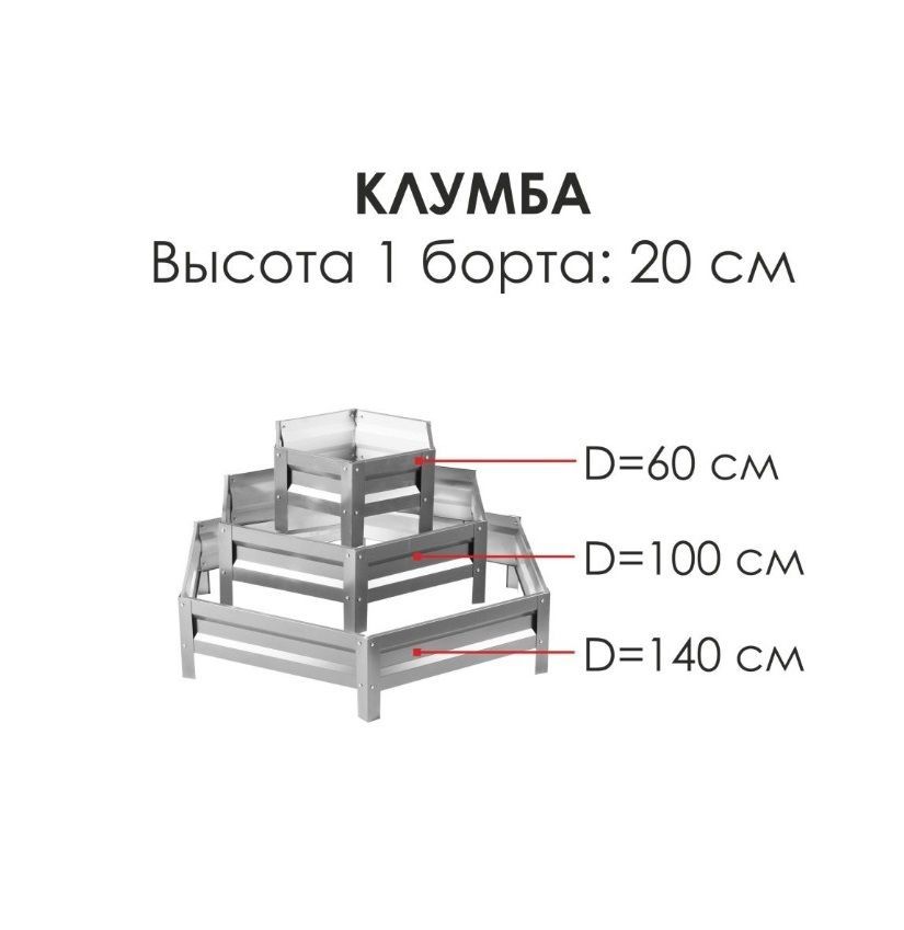 Север Грядка / Клумба трёхъярусная шестигранная оцинкованная, Высота 20см