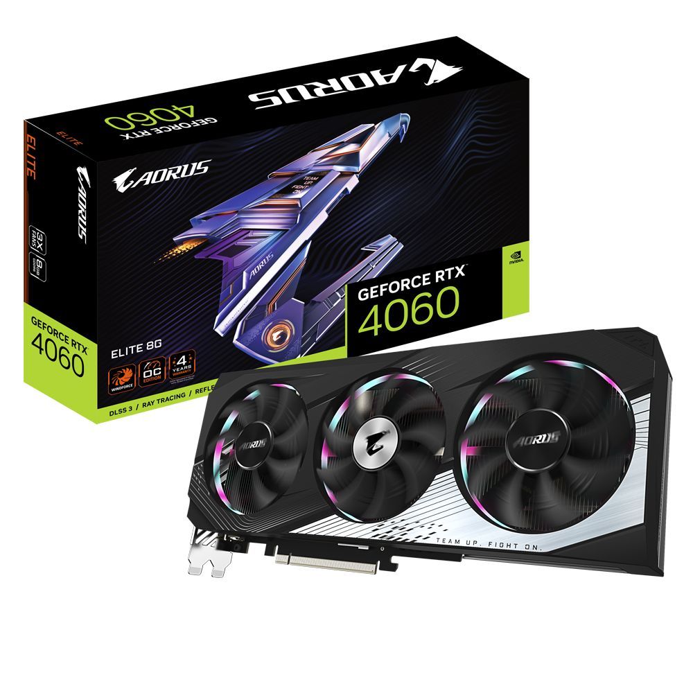 Gigabyte Видеокарта GeForce RTX 4060 RTX 4060 AORUS ELITE 8 ГБ (GV-N4060AORUS E-8GD)