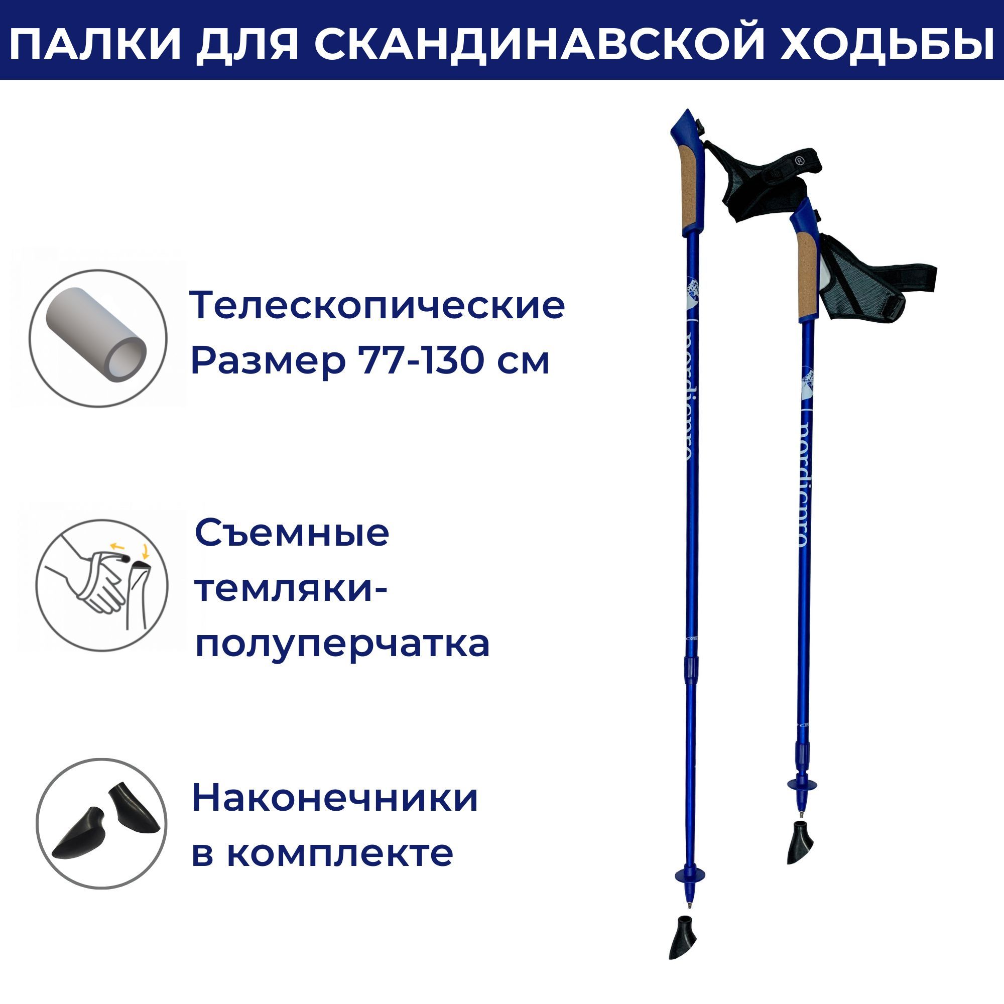 Палки для скандинавской ходьбы NordicPro, телескопические, цвет: синий, L-XL