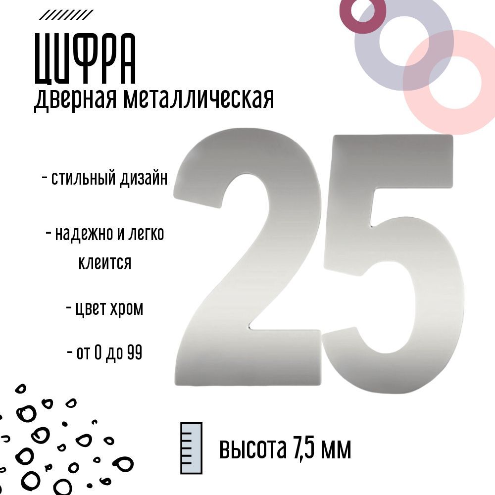 Цифра дверная серебристая металлическая 25