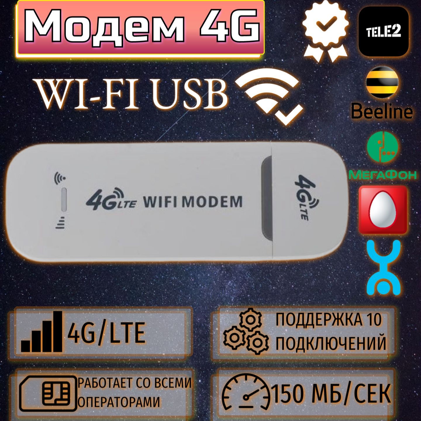 Беспроводной модем 4G 3G LTE usb + WI-FI роутер Любой оператор White 4G Pro  Series X Точка доступа