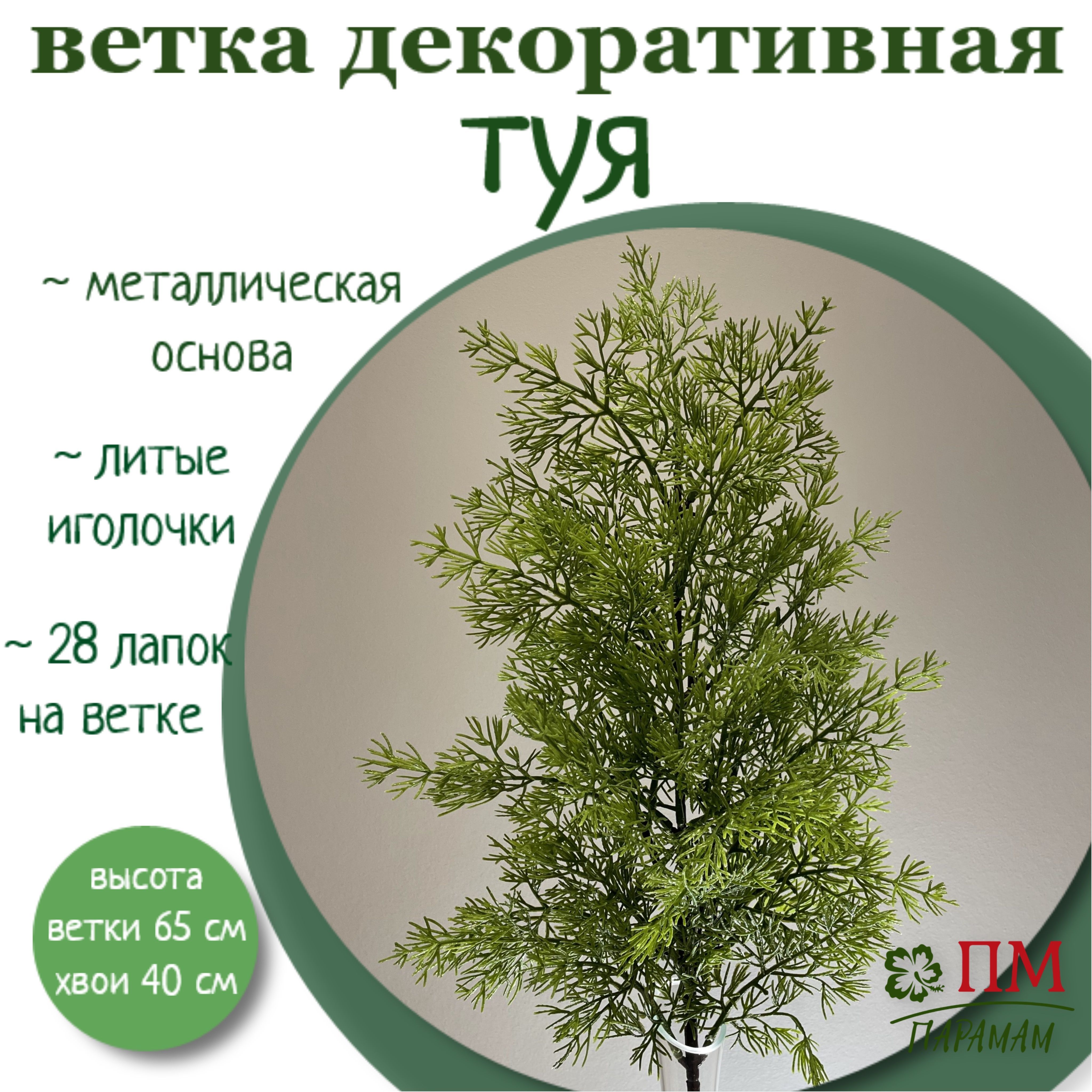 Купить Искусственная ветка Туи зеленая 66 см 27 лапок на ветке 1 шт. по  выгодной цене в интернет-магазине OZON.ru (1212551751)