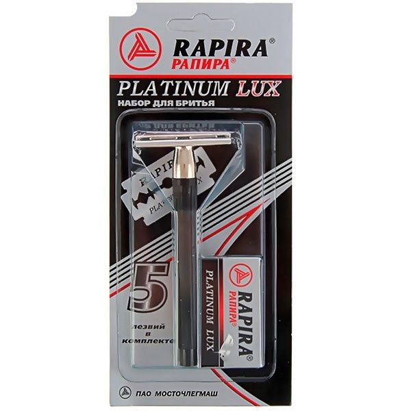 Набор для бритья Rapira "Platinum Lux", станок, классический, Т-образный, 5 двухсторонних лезвий