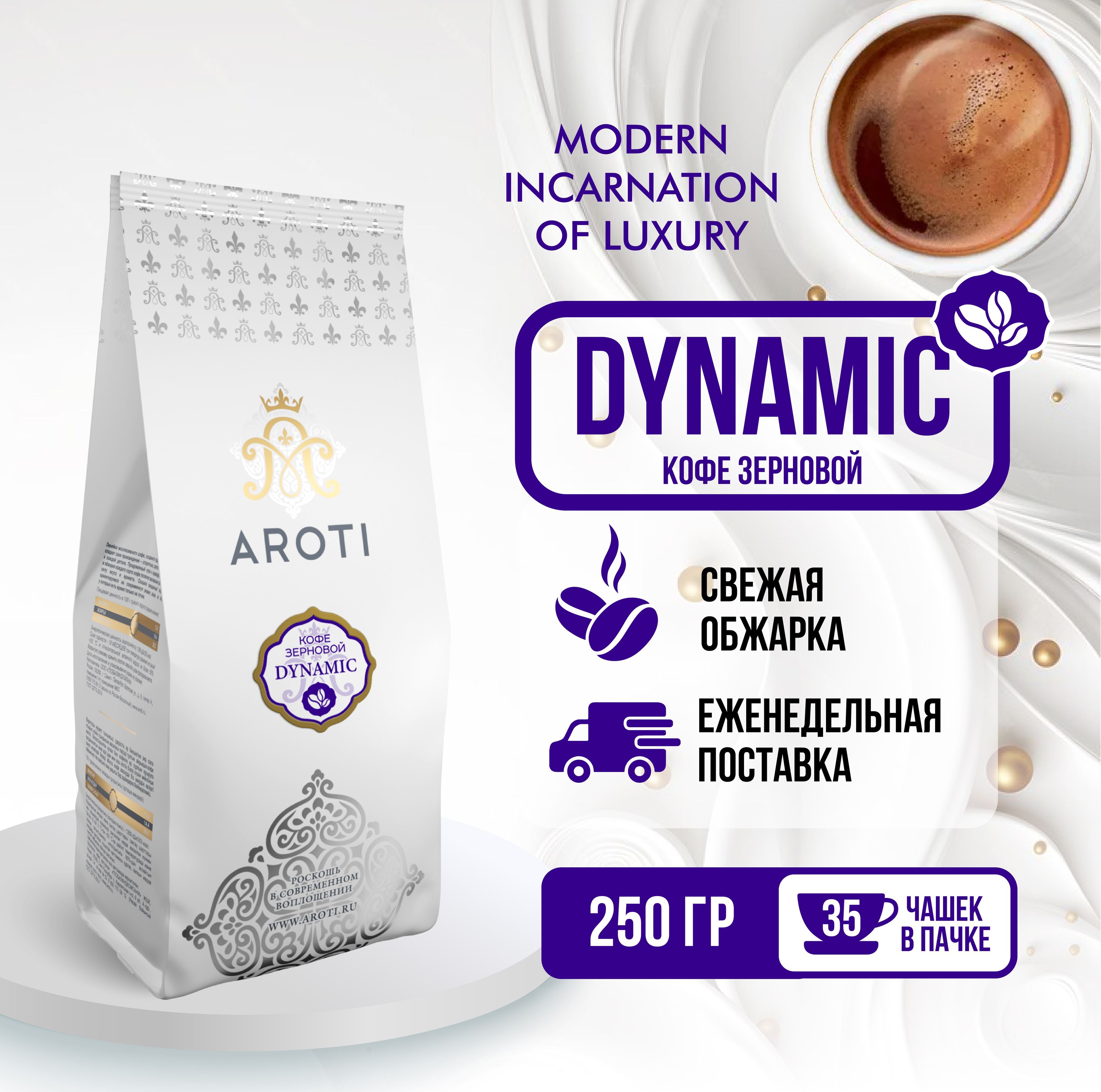 КофевзёрнахDYNAMIC,Aroti,робуста,средняяобжарка,свежеобжаренный,250гр.