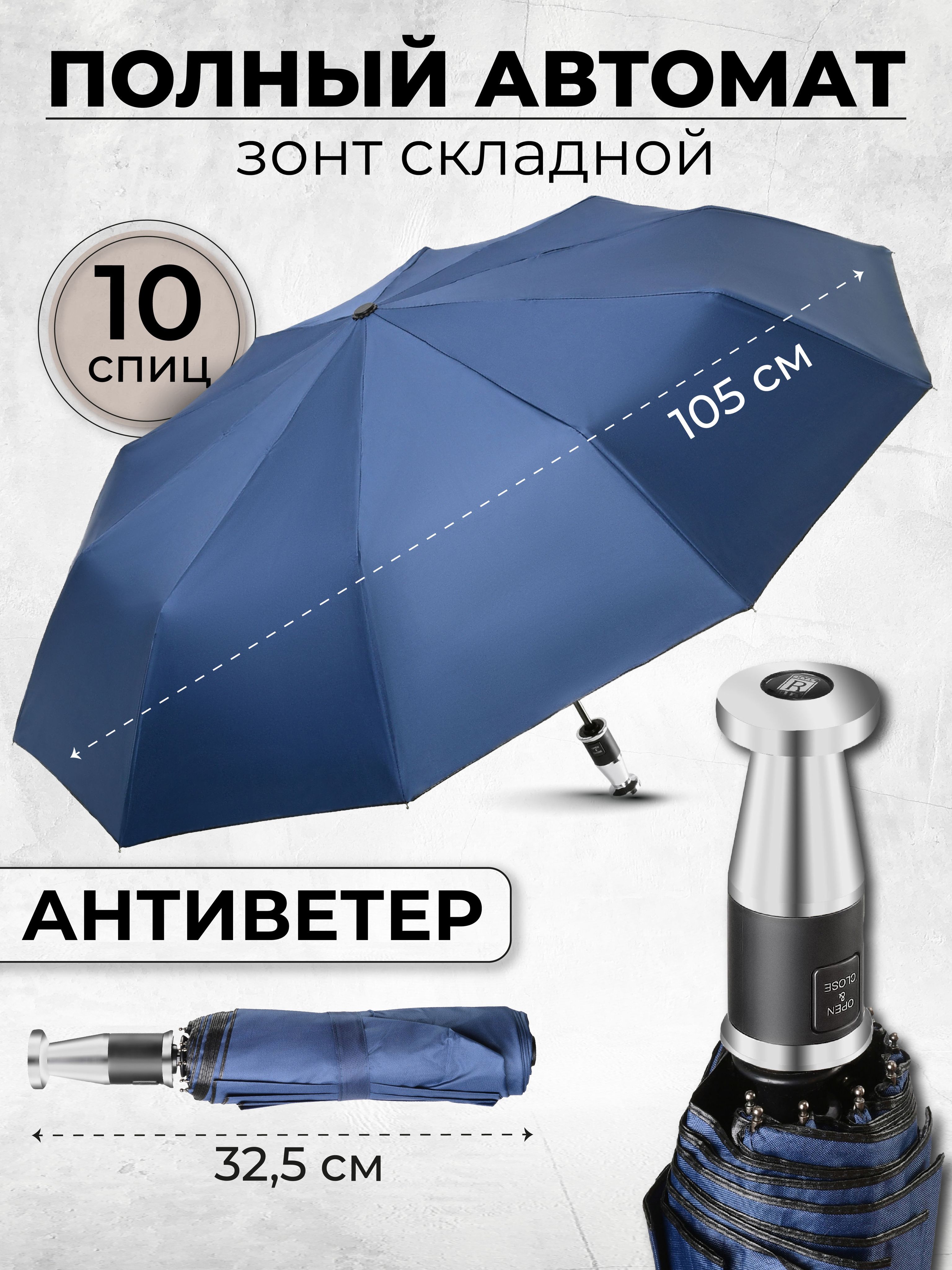 Зонт RAINBRELLA, Полный автомат, 3 сложения, синий, черный купить по низкой  цене в интернет-магазине OZON (882916721)