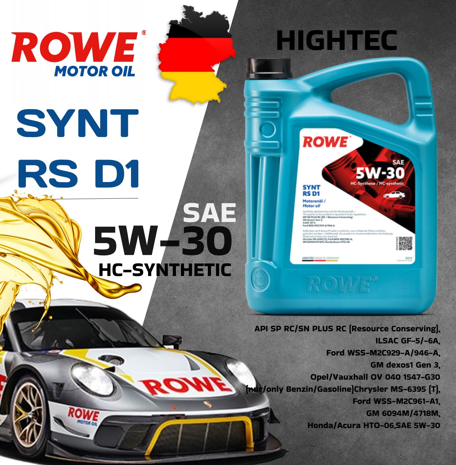 Моторное масло rowe hightec synt. Hightec Synt RS d1 SAE 5w-30. Rowе моторное 5w30. Моторное масло Rowe Hightec Synt RS,5w30,5. Rowe Hightec VDL 150 60 Л.