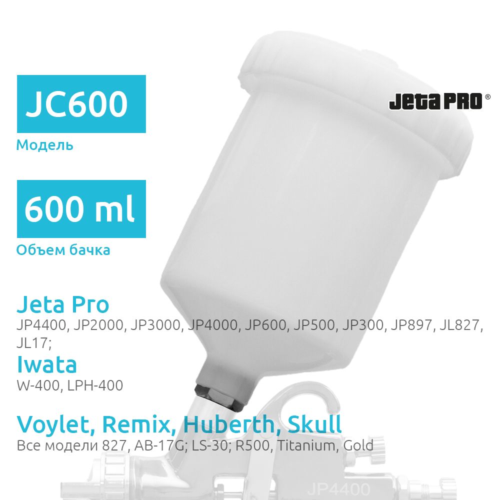 Jeta Pro JC600 верхний бачок для краскопульта пластиковый, 600 мл, F16x1,5