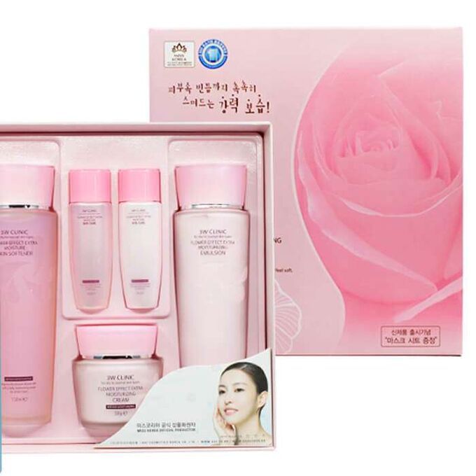 Корейский набор по уходу за лицом. Набор 3w Clinic Flower Effect Extra Moisturizing. 3w Clinic Flower Effect Extra Moisturizing 3 Kit. 3w набор "Flower Effect Extra Moisturizing Skin Care Set",410 г.. Увлажнение/набор для лица Flower Effect Extra Moisturizing 3 Kit Set.