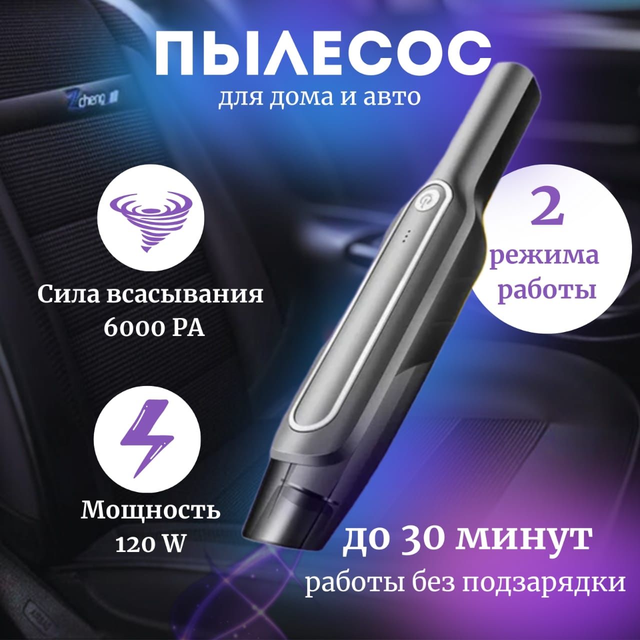 Автомобильный пылесос беспроводной 6000 PA - купить с доставкой по выгодным  ценам в интернет-магазине OZON (1328613832)