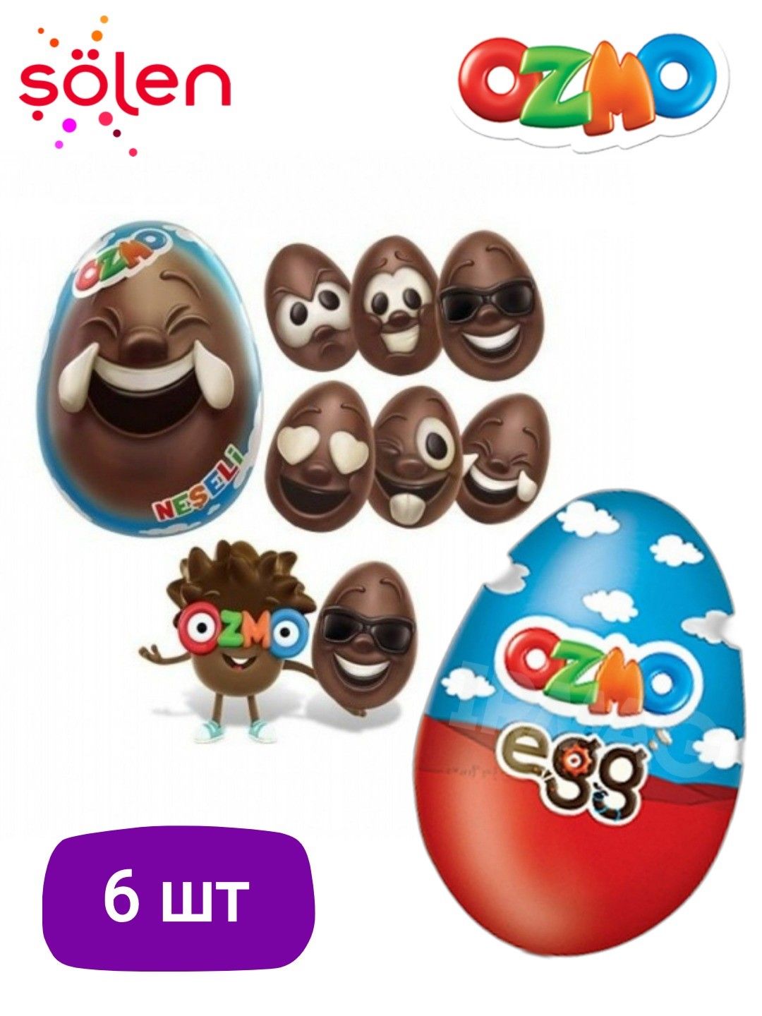 Solen, Шоколадное яйцо Biscolata Ozmo Egg Face, 6 шт по 20 г